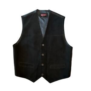 Mens Black Genuine Suede Leather Vest Europe Craft Large Button Front Motorcycle